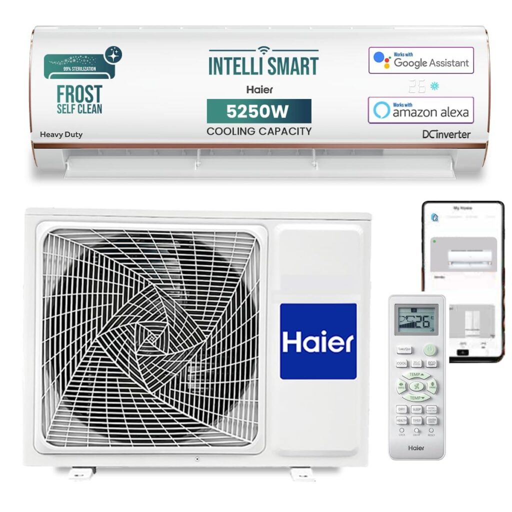 Haier 1.5 ton AI smart AC indoor unit WiFi cooling India