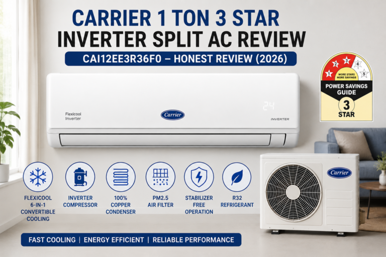 Carrier 1 Ton 3 Star Inverter Split AC Review – Carrier CAI12EE3R36F0 Flexicool AC