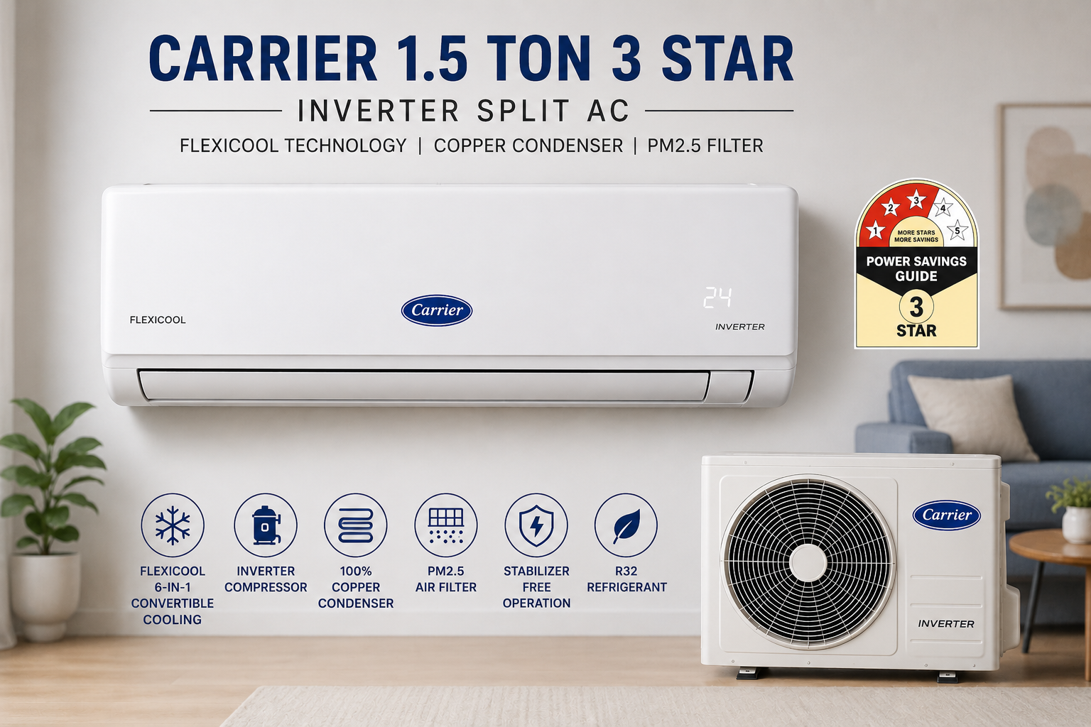 You are currently viewing Carrier 1.5 Ton 3 Star Inverter Split AC Review (2026): CAI18EE5R36F0 Honest Review – Is It Worth Buying?